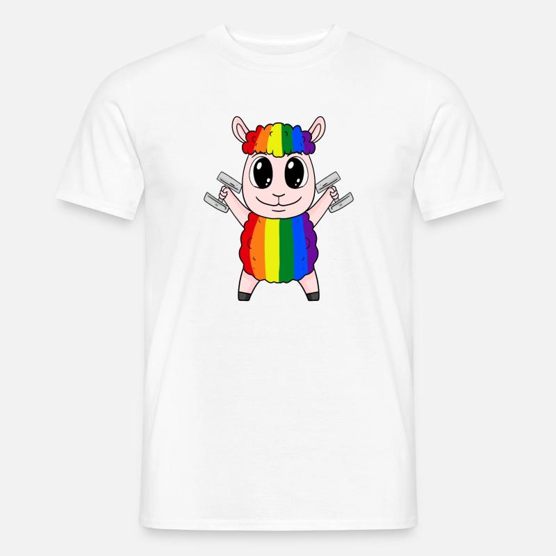 Regenbogen Schaf mit Hanteln - Männer T-Shirt - Weiß