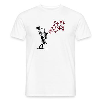Saxophon Musik Schmetterling Streetart Stil - Männer T-Shirt - Weiß - Vorne - AI Model Male 178 dark (178cm)
