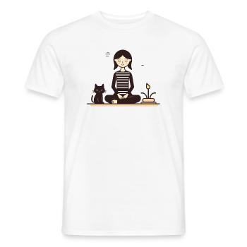 Relaxing with a cat - Men's T-Shirt - white - Front - AI Model Male 178 dark (178cm)