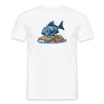 Fish in Plastic Sea Pollution Shirt - Men's T-Shirt - white - Front - AI Model Male 178 dark (178cm)