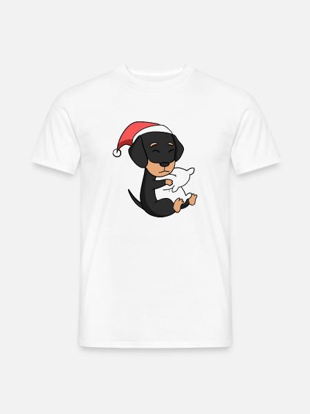 Teckel Chien Animal Noël - T-shirt homme - blanc