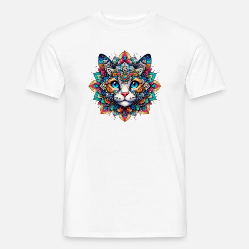 Chat décoré de Mandalas - T-shirt homme - blanc