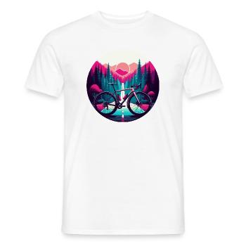 Vélo sur fond de nature violette. - T-shirt homme - blanc - Devant - AI Model Male 178 dark (178cm)