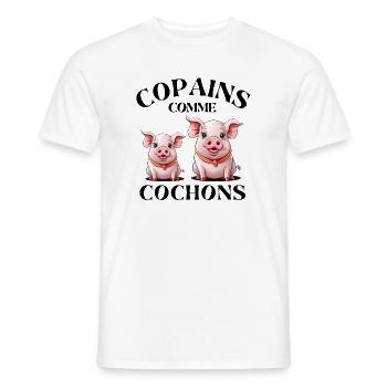 cochon, copains comme cochons, amitié - T-shirt homme - blanc - Devant - AI Model Male 178 dark (178cm)