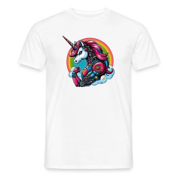 Unicorn Robot Cyborg Rainbow Science Fiction - Men's T-Shirt - white - Front - AI Model Male 178 dark (178cm)