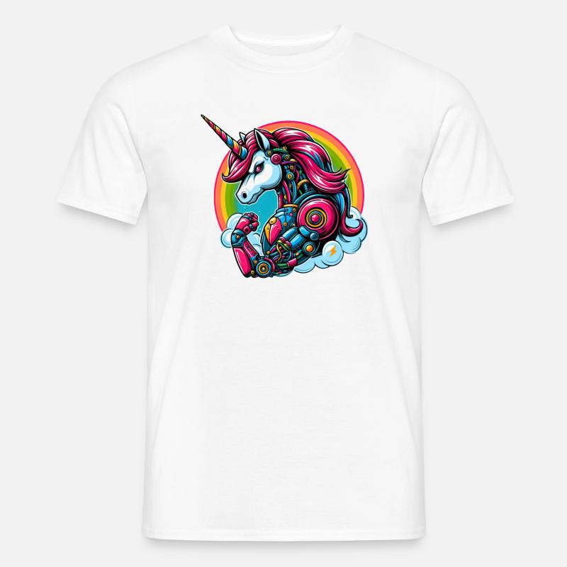 Einhorn Roboter Cyborg Regenbogen Science Fiction - Männer T-Shirt - Weiß