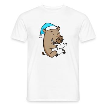 Sanglier avec oreiller et bonnet somnolent - T-shirt homme - blanc - Devant - AI Model Male 178 dark (178cm)