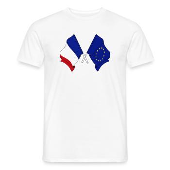 Deux drapeaux croisés de la France et du drapeau de l’Europe - T-shirt homme - blanc - Devant - AI Model Male 178 dark (178cm)