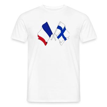 Deux drapeaux barrés du drapeau de la France Finlande - T-shirt homme - blanc - Devant - AI Model Male 178 dark (178cm)