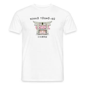Nikko Japan, World Heritage Shrine Tosho-gu, drawing - Men's T-Shirt - white - Front - AI Model Male 178 dark (178cm)