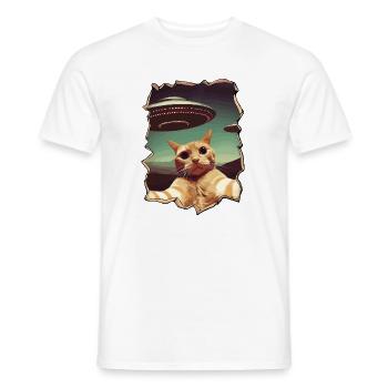 Lustiger ausgeschnittener Katzen-Selfie-UFO-3D-Effekt - Männer T-Shirt - Weiß - Vorne - AI Model Male 178 dark (178cm)