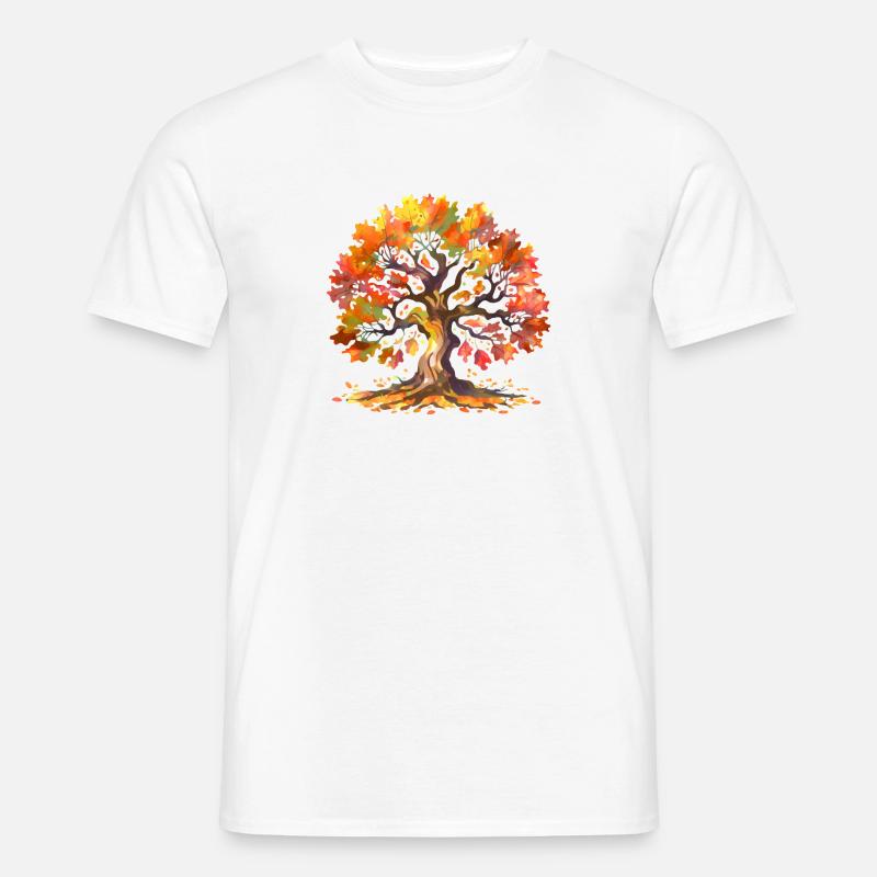 Eiche mit Herbstlaub Aquarell - Männer T-Shirt - Weiß