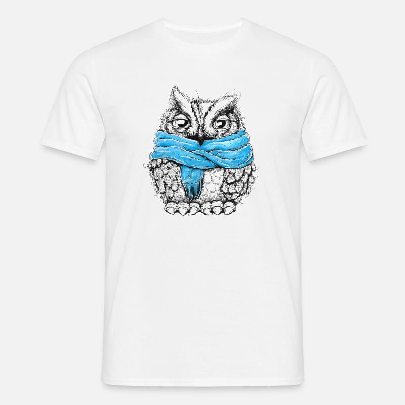 Eule mit Schal - Männer T-Shirt - Weiß
