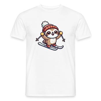 Faultier auf Ski - Winterfreuden für Tierfans - Männer T-Shirt - Weiß - Vorne - AI Model Male 178 dark (178cm)