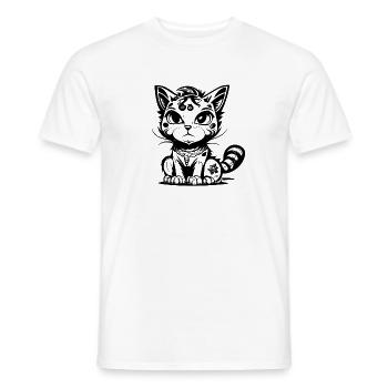 Mignon assis Manga Comic Cat - T-shirt homme - blanc - Devant - AI Model Male 178 dark (178cm)