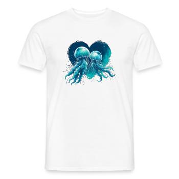 Méduse coeur bleu vert V-Day amour aquarelle - T-shirt homme - blanc - Devant - AI Model Male 178 dark (178cm)