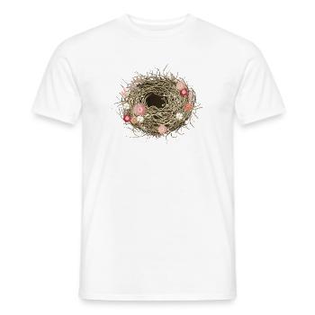 empty bird's nest or easter basket with dried flowers - Men's T-Shirt - white - Front - AI Model Male 178 dark (178cm)
