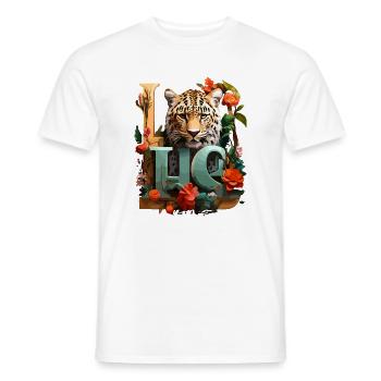 Tiger und Blumen Liebe - Männer T-Shirt - Weiß - Vorne - AI Model Male 178 dark (178cm)