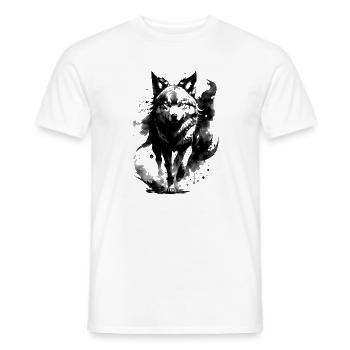 Wolf in Ink-Splash Design with Turquoise Eyes - Men's T-Shirt - white - Front - AI Model Male 178 dark (178cm)