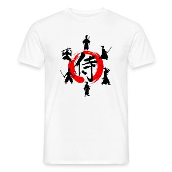 Cercle zen Enso avec Samouraï - T-shirt homme - blanc - Devant - AI Model Male 178 dark (178cm)