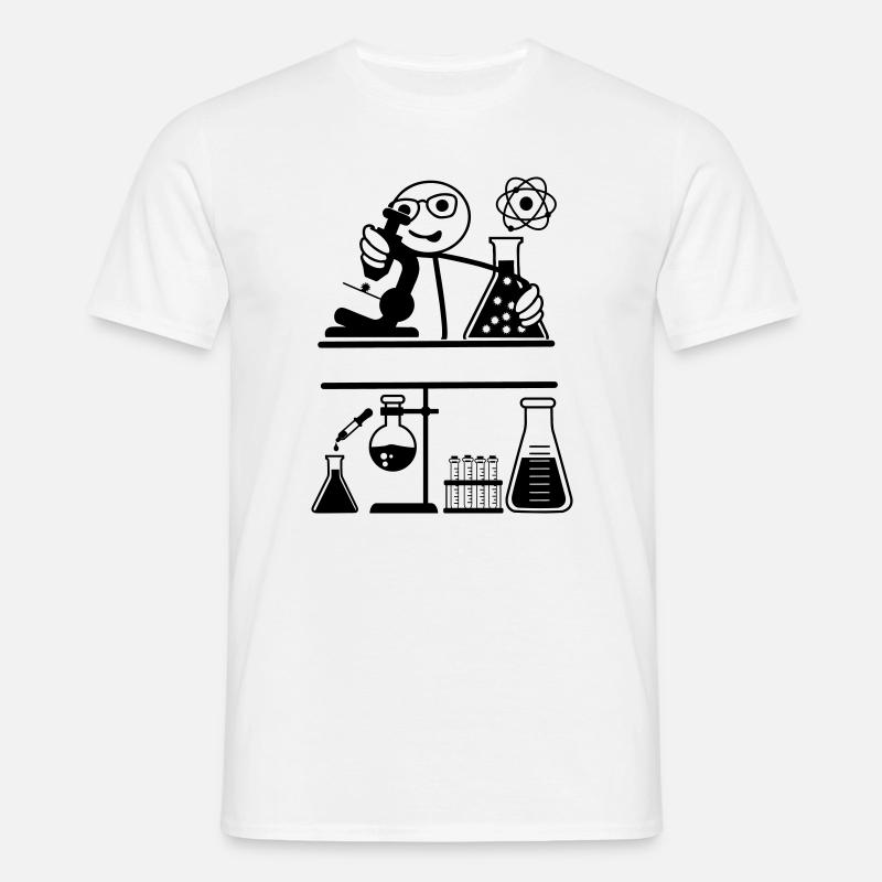 Lab with stickmen looking into microscope - Men's T-Shirt - white
