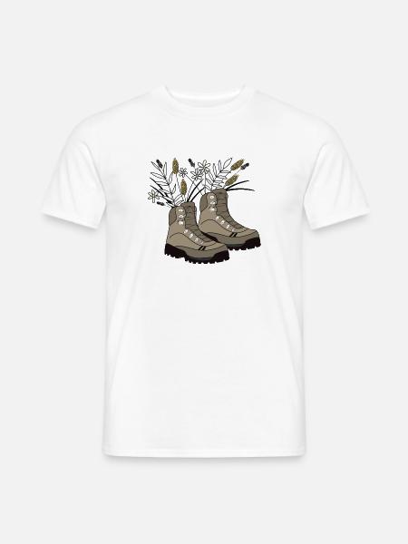 Wanderstiefel mit Wiesen-Blumen gefüllt - Männer T-Shirt - Weiß