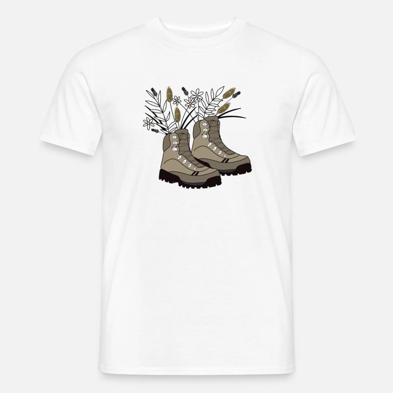 Wanderstiefel mit Wiesen-Blumen gefüllt - Männer T-Shirt - Weiß