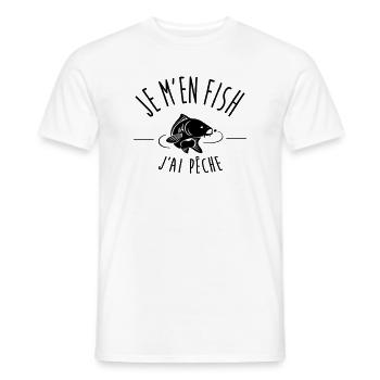 Je m’en fish – T-shirt pêcheur humoristique - T-shirt homme - blanc - Devant - AI Model Male 178 dark (178cm)
