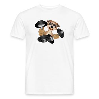 Bodybuilder meerkat with dumbbells while exercising - Men's T-Shirt - white - Front - AI Model Male 178 dark (178cm)
