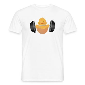 Bodybuilder chick with dumbbell during workout - Men's T-Shirt - white - Front - AI Model Male 178 dark (178cm)