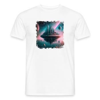 floating city in the universe - Men's T-Shirt - white - Front - AI Model Male 178 dark (178cm)