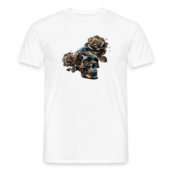 Superbe crâne steampunk sombre avec des roses - T-shirt homme - blanc - Devant - AI Model Male 178 dark (178cm)