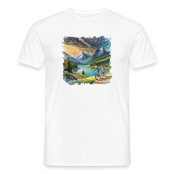 Children on bicycles in mountain landscape - Men's T-Shirt - white - Front - AI Model Male 178 dark (178cm)