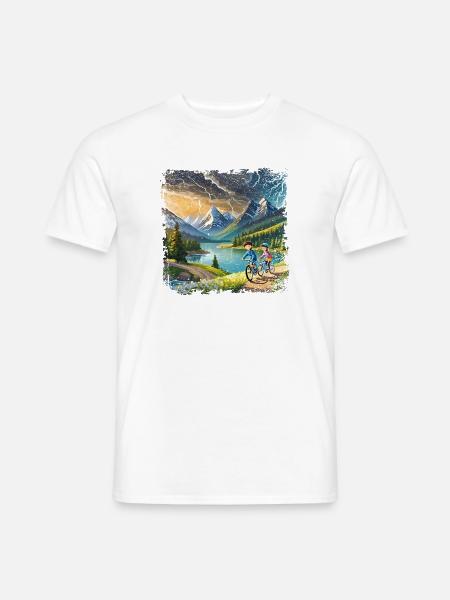 Kinder auf Fahrrädern in Berglandschaft - Männer T-Shirt - Weiß