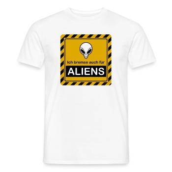 Warnzeichen "Ich bremse auch für Aliens" - Männer T-Shirt - Weiß - Vorne - AI Model Male 178 dark (178cm)