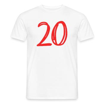 20. 20 ANS. 20e ANNIVERSAIRE. ANNIVERSAIRE 20 ANS. - T-shirt homme - blanc - Devant - AI Model Male 178 dark (178cm)