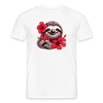 Faultier mit Hibiskusblüten - Männer T-Shirt - Weiß - Vorne - AI Model Male 178 dark (178cm)