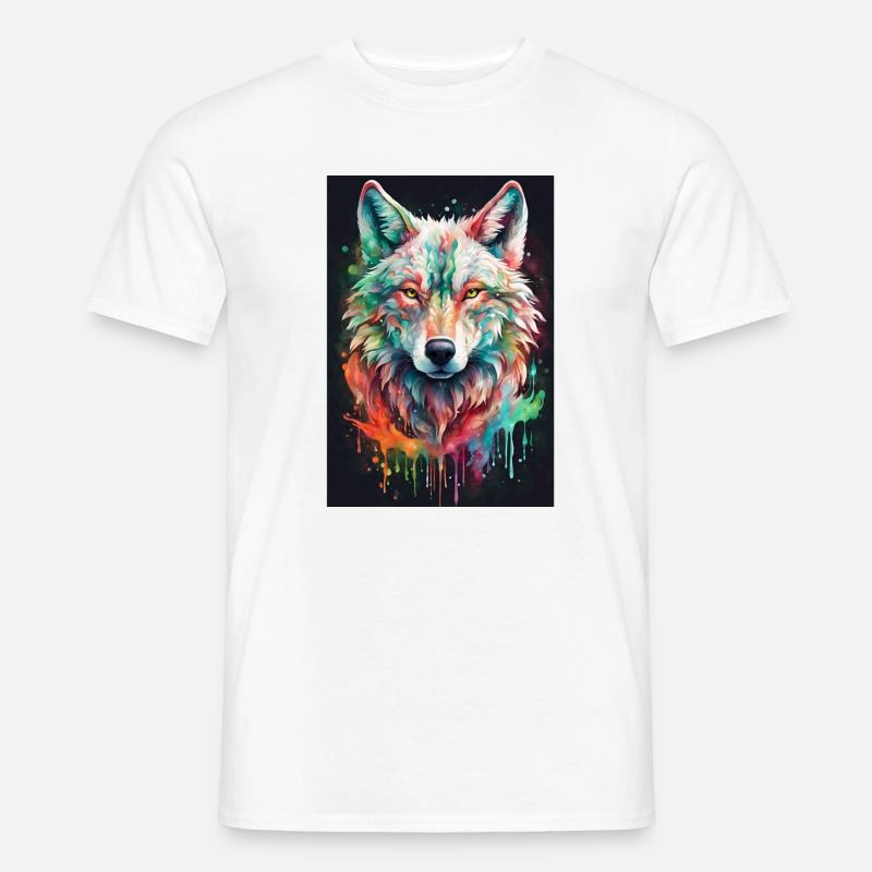 Bunter Wolfkopf Farbexplosion - Männer T-Shirt - Weiß