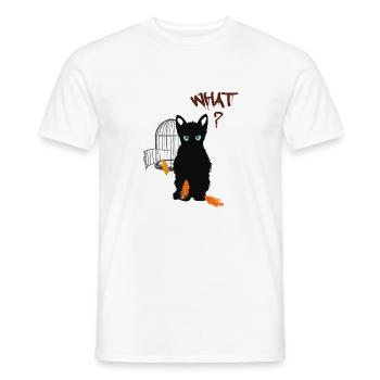 Little black cute kitten and bird - Men's T-Shirt - white - Front - AI Model Male 178 dark (178cm)
