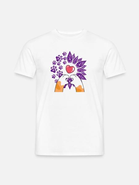 Herz in Blumen und Pfoten - Männer T-Shirt - Weiß