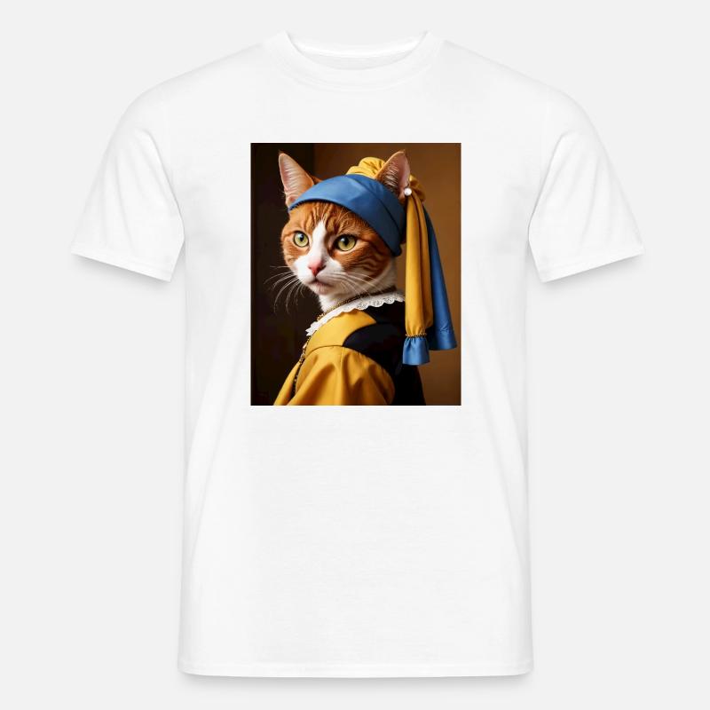 Die Katze mit dem Perlenohrgehänge - Männer T-Shirt - Weiß