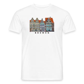 Bremen, Deutschland, Zeichnung Häuser Marktplatz - Männer T-Shirt - Weiß - Vorne - AI Model Male 178 dark (178cm)
