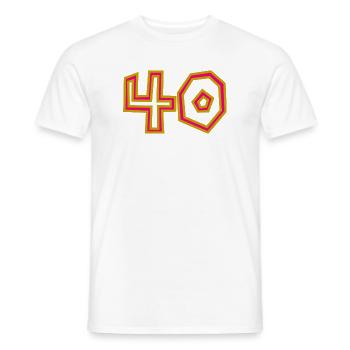 40. 40 JAAR. 40-jarig jubileum. 40-JARIG JUBILEUM. - Heren T-shirt - wit - Voor - AI Model Male 178 dark (178cm)