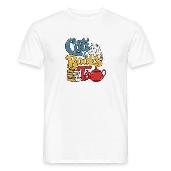 Cats and Books Theme Design - Men's T-Shirt - white - Front - AI Model Male 178 dark (178cm)