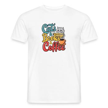 Chats, livres et café Design - T-shirt homme - blanc - Devant - AI Model Male 178 dark (178cm)