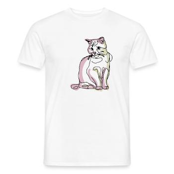 Cat- one line drawing - Men's T-Shirt - white - Front - AI Model Male 178 dark (178cm)