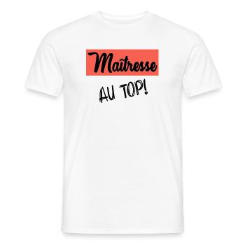 MERCI. MAÎTRESSE. MERCI MAÎTRESSE. MAITRESSE - T-shirt homme - blanc - Devant - AI Model Male 178 dark (178cm)