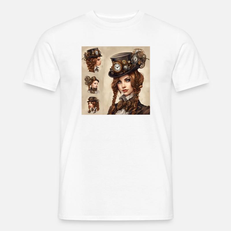 Schönes Mädchen im Steampunk-Stil - Männer T-Shirt - Weiß