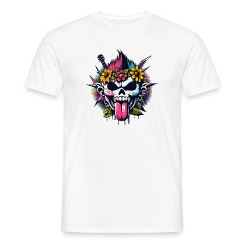 Punk Rock Skull with Guitars & Flowers - Men's T-Shirt - white - Front - AI Model Male 178 dark (178cm)
