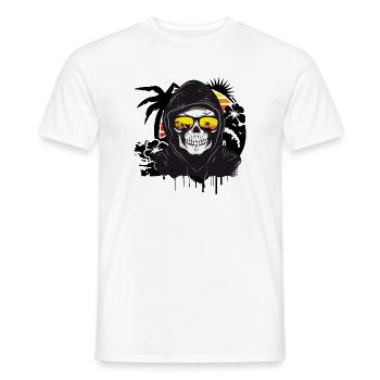 Skull,Skull,Skull with sunglasses on the beach - Men's T-Shirt - white - Front - AI Model Male 178 dark (178cm)